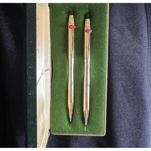 Vintage 10K gold filled Dr. Pepper ink pen & mechanical pencil set by Cross.